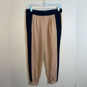 Zara Women’s Size XS Tan & Black Tuxedo Stripe Paperboy Cuffed Trouser Pants